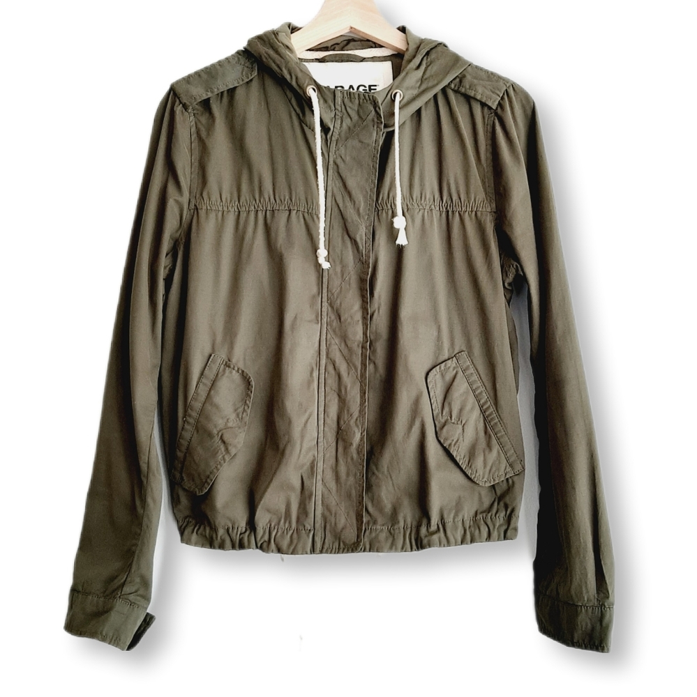 🍒 GARAGE Full-Zip Light Casual Jacket w/ Hood Olive Green Sz S